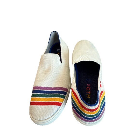 ROTHYS Size 10 Limited Edition SF Pride White Rainbow Stripe Slip On Sneakers - Picture 9 of 16